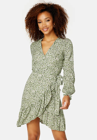 Ditsy Frilly Wrap Mini Dress