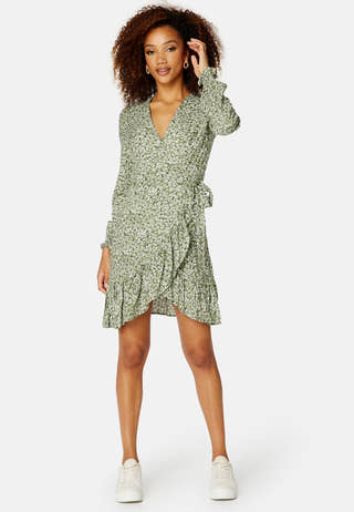 Ditsy Frilly Wrap Mini Dress