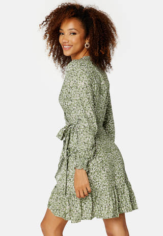 Ditsy Frilly Wrap Mini Dress
