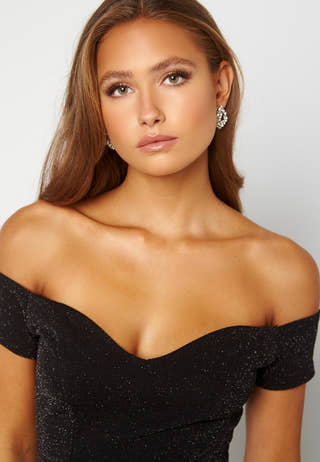 Glitter Off Shoulder Frill High Low Dress