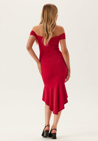 Glitter Off Shoulder Frill High Low Dress