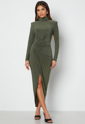 High Neck Rouch Maxi Dress