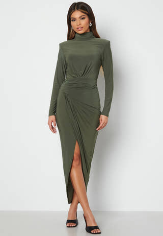 High Neck Rouch Maxi Dress