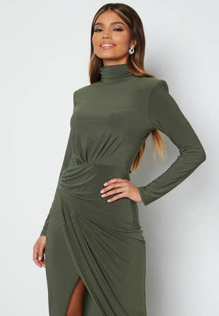 High Neck Rouch Maxi Dress