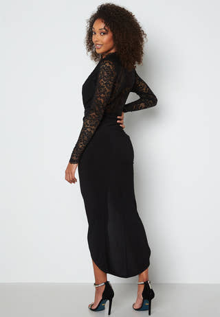 Lace Bodice Long Sleeve Rouch Dress
