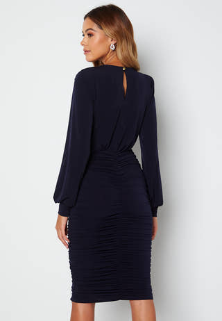 Long Sleeve Rouched Midi Dress