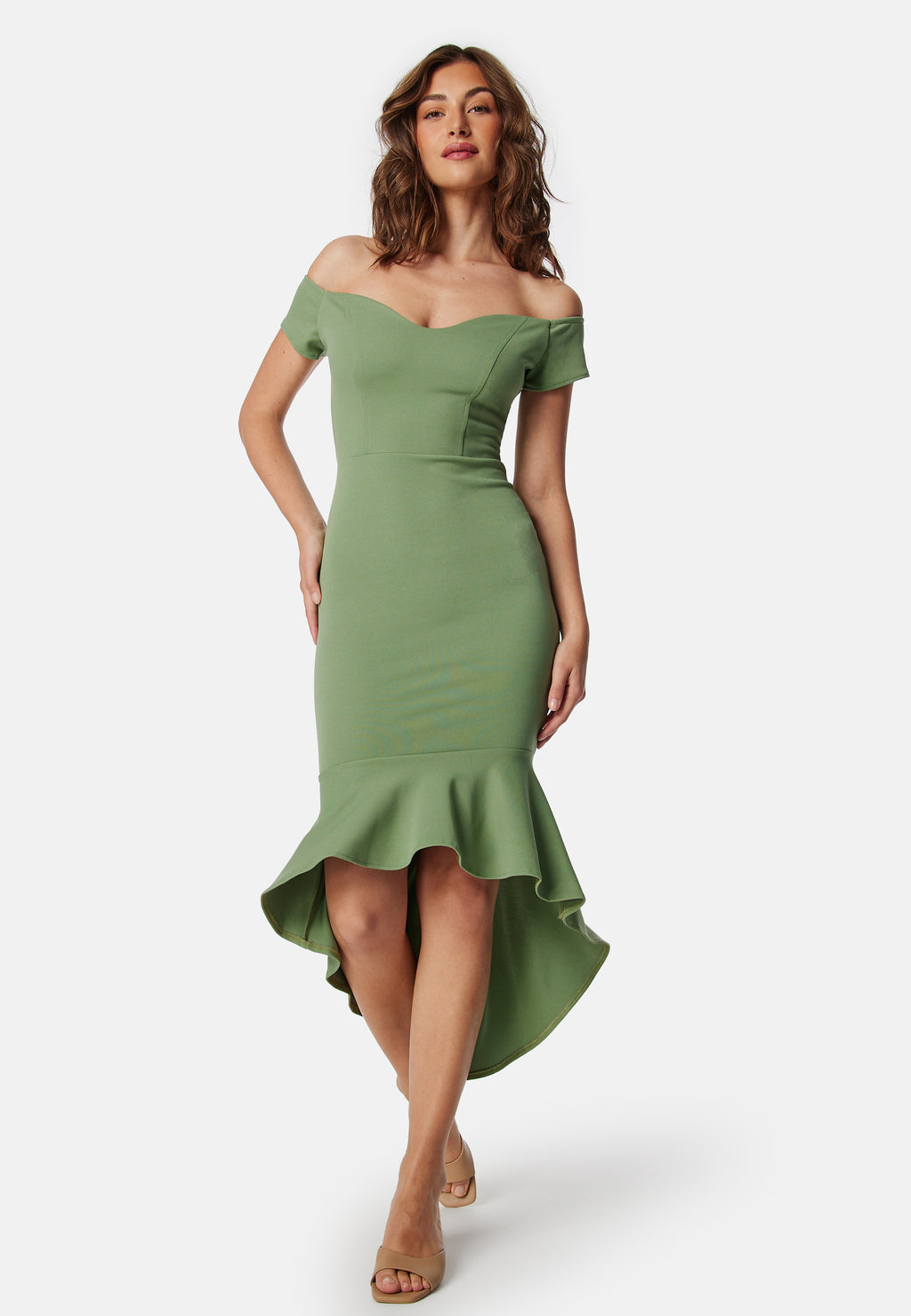 John zack Off Shoulder Frill High Low Dress Bridesmaid dresses Green John zack Off Shoulder Frill High Low Dress Bridesmaid dresses Green
