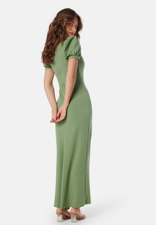 Puff Sleeve Maxi Dress With Split