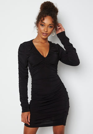 Rouched V Neck Mini Dress
