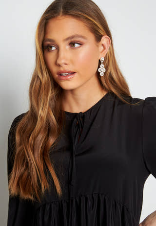 Tie Neck Frill Hem Dress