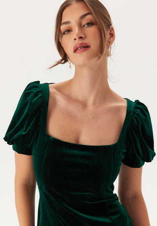 Velvet Puff Sleeve Maxi With S