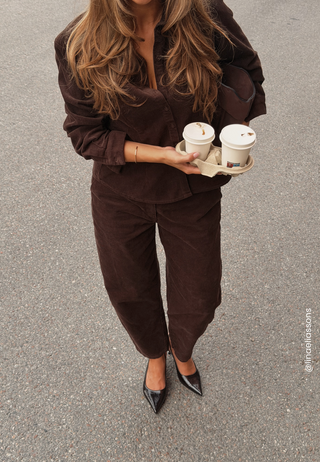 Mid Waist Corduroy Barrel Trousers