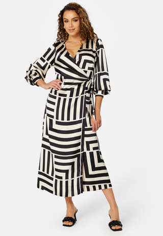 Sateen AOP L/S Wrap Dress