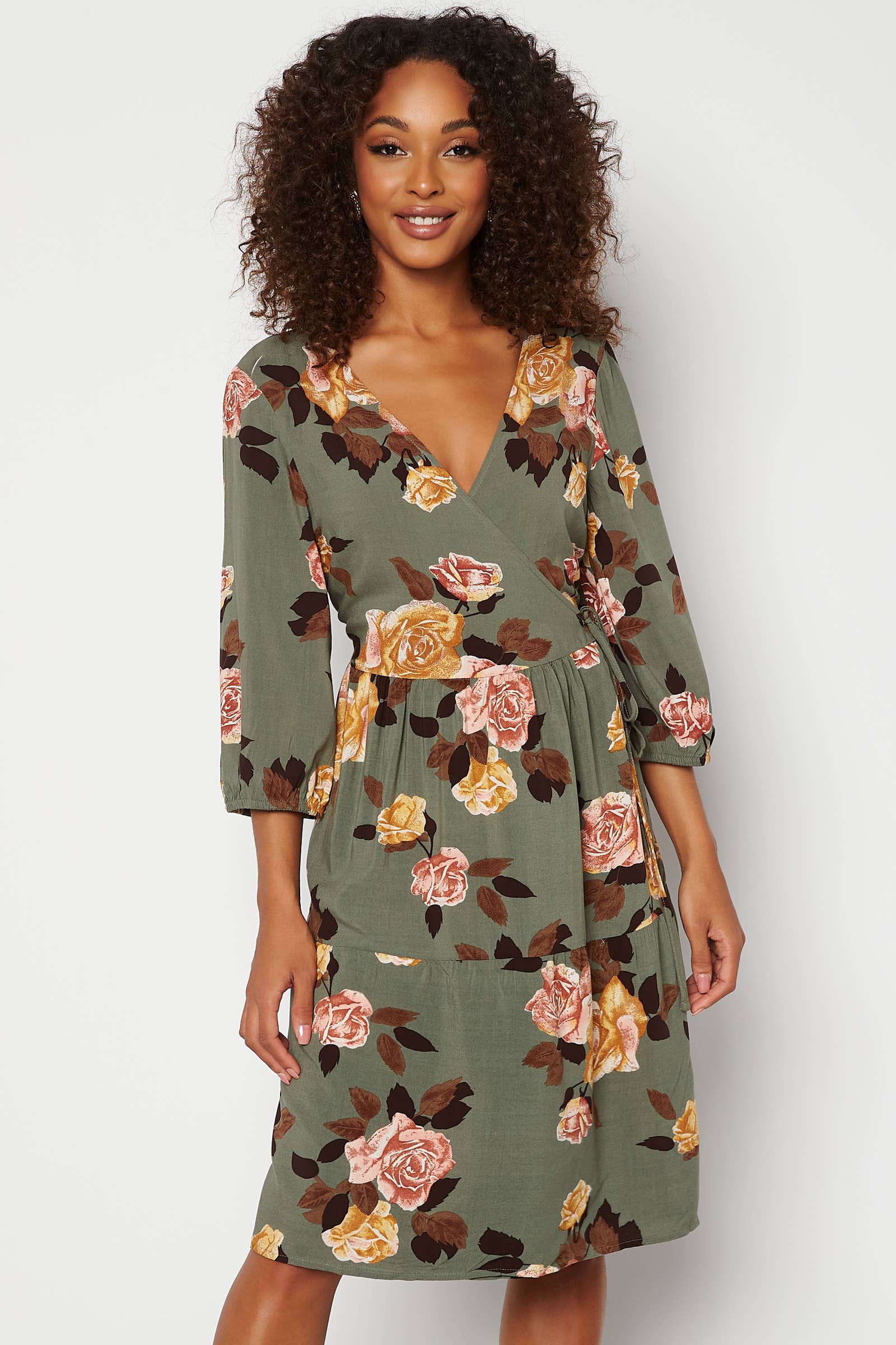 Object collectors item – Rose 3/4 Wrap Dress – Dresses – Green / Floral