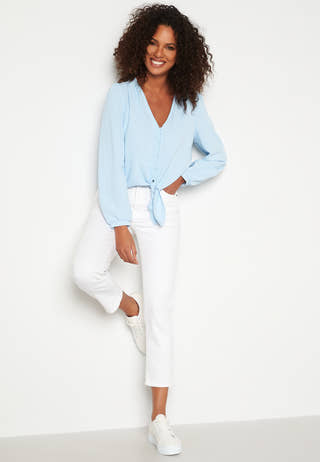 Mette L/S Button Knot Top