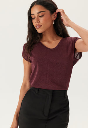 Onlsilvery S/S V Neck Lurex Top