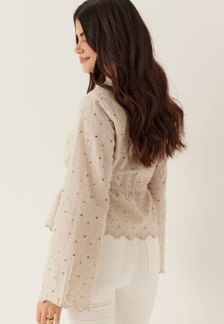 Pcarmorine Ls Embroderi Top