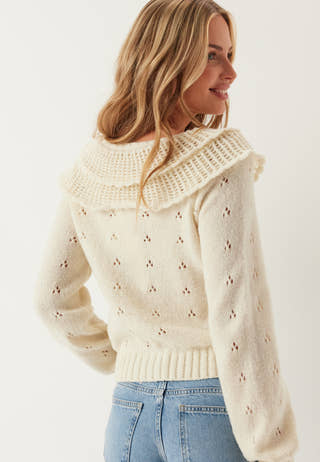 Pcdavis Ls O-neck Frill Cardigan