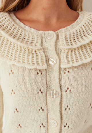 Pcdavis Ls O-neck Frill Cardigan