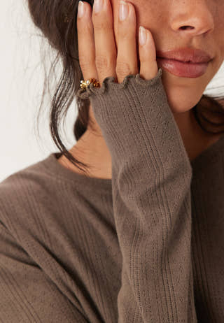 Pcmarie Ls O-neck Poin Top