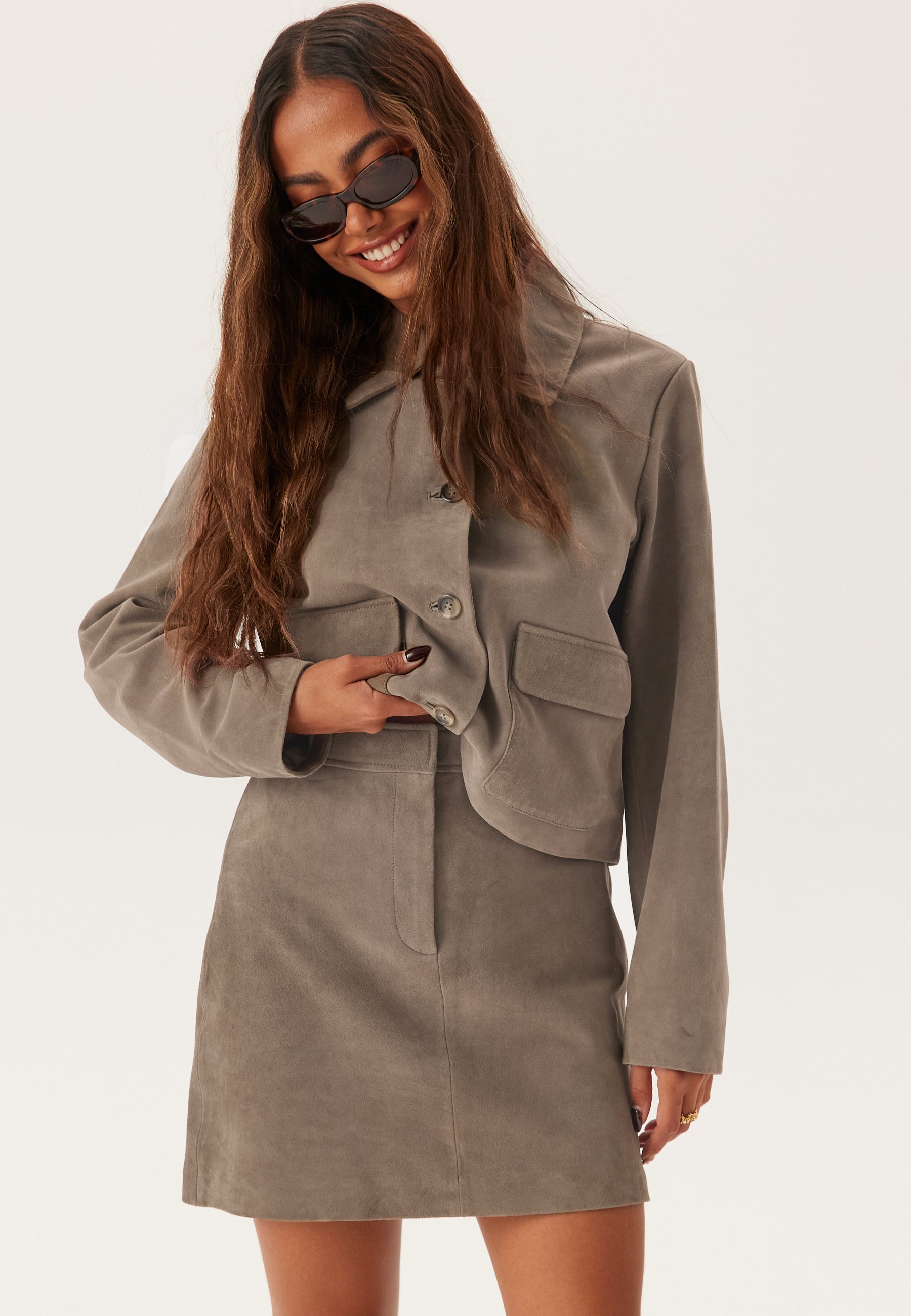 Selected Femme SLFKAYA JACKET - Casaco de couro - fungi/bege