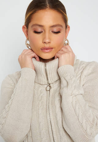 Cable Knit Zip Cardigan