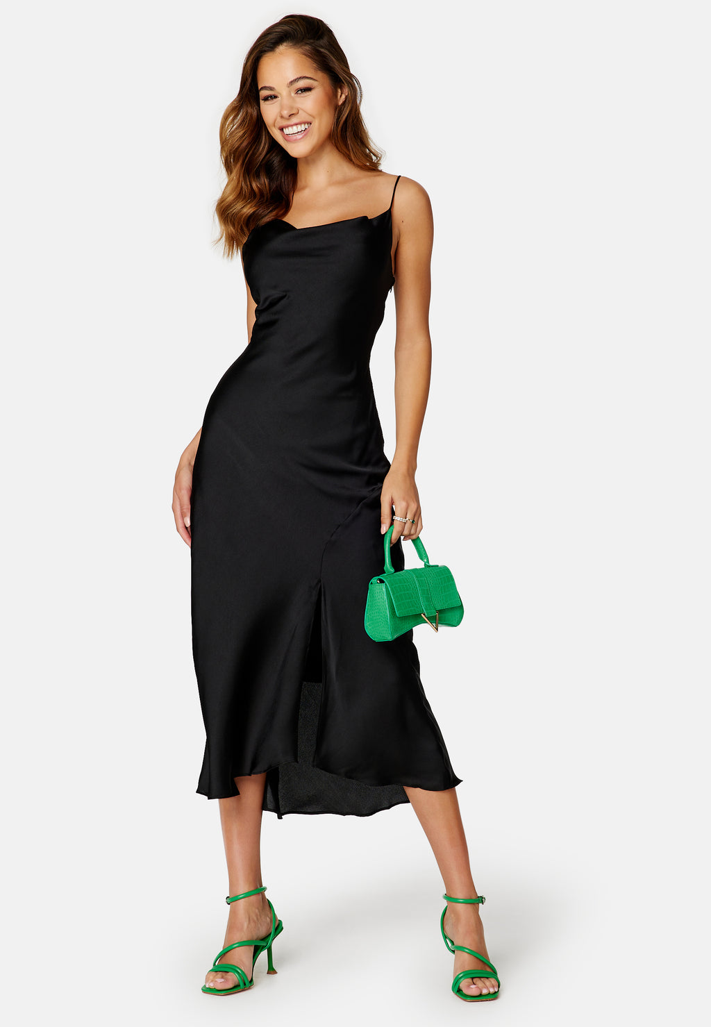 trendyol satin dress Trendyol long sleeve side wrap maxi dress in olive satin
