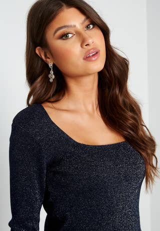 Square Neck Knitted Lurex Top