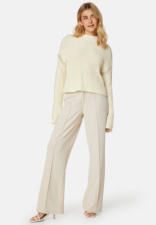 Cream LS Funnelneck Pullover