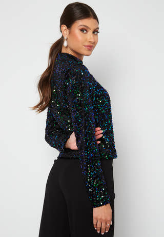Fame L/S Highneck Sequins Top