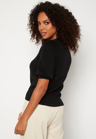 Gold SS Puff O-Neck Blouse