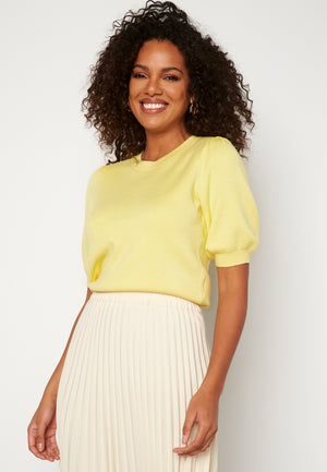 Gold SS Puff O-Neck Blouse