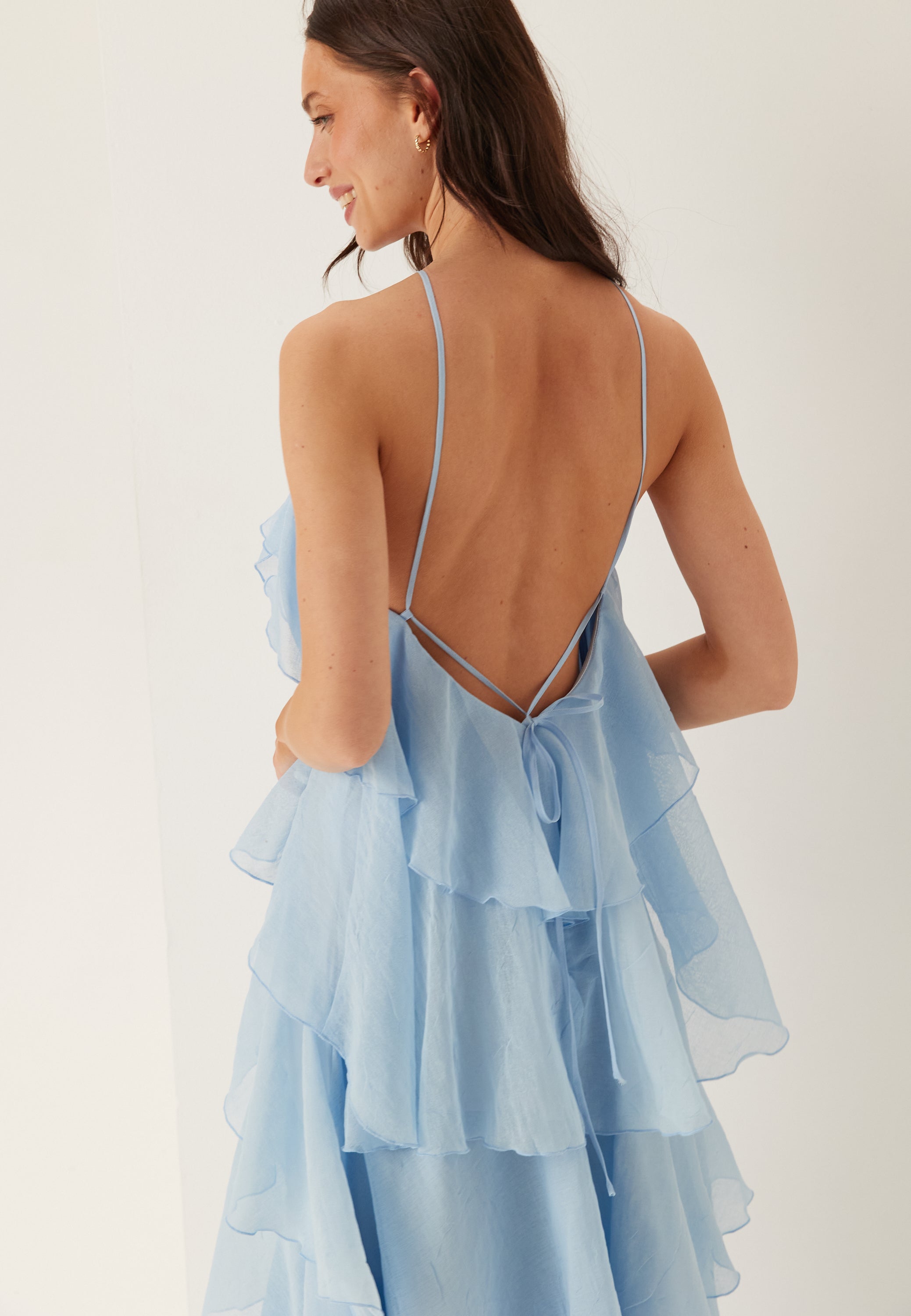 Vero moda Vmdelilah Sl Halter Ruffle Dress Blue Blue Vero moda Vmdelilah Sl Halter Ruffle Dress Blue Blue