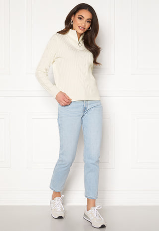 Ril Knit Funnel Zip Neck L/S Top