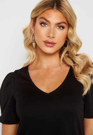 Tinny V-Neck S/S Puff Sleeve Dress