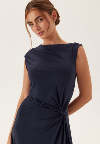 Vielise O-neck S/L DRAPED MIDI DRESS