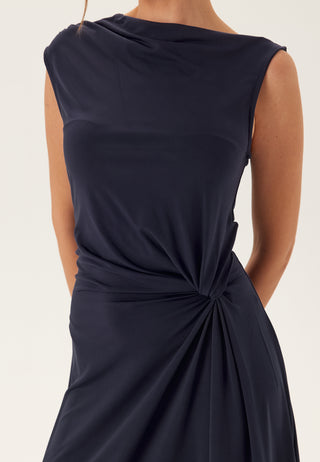 Vielise O-neck S/L DRAPED MIDI DRESS