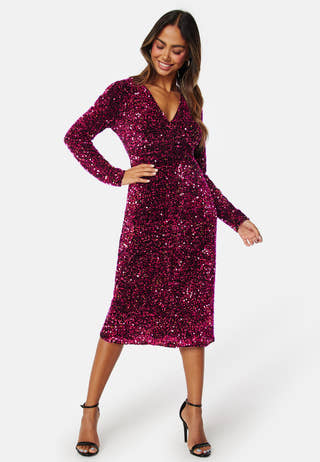 Pinko Sequin Velvet LS Midi Dres