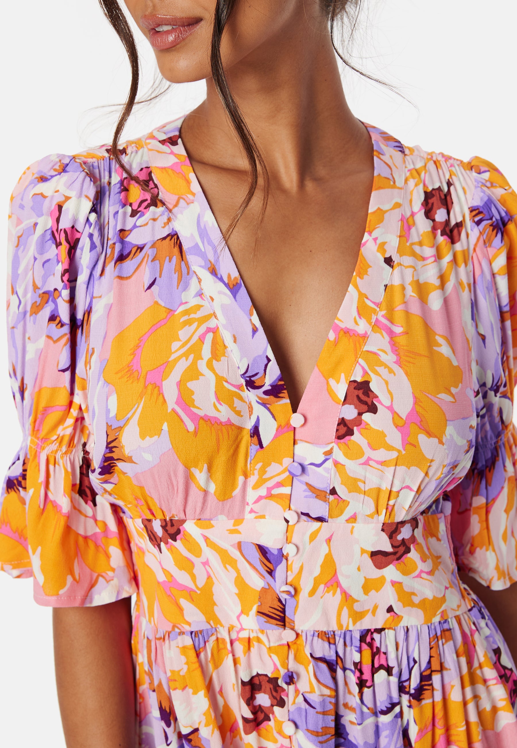 yas midi dress Yas – Yasfarron 2/4 Midi Dress – campaign-outlet – Multi / Floral / Purple  / Orange