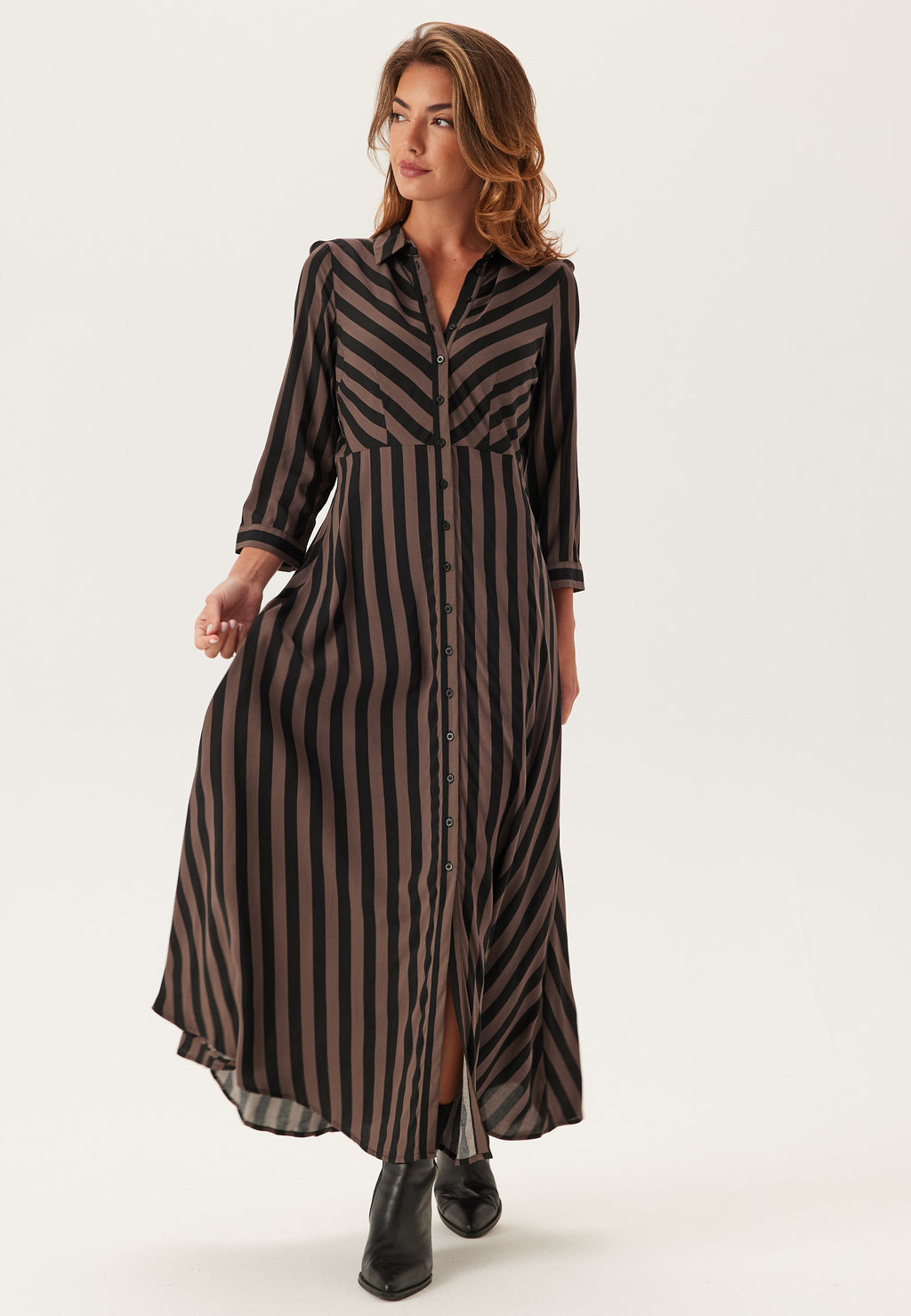 Yas  Yassavanna Long Shirt Dress  Brown  Brown / Striped